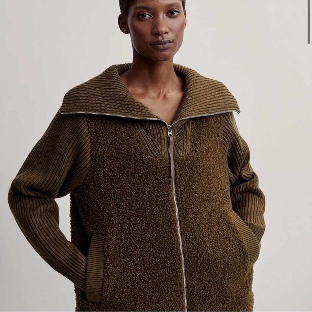 Varley Olive Green Ardley Zip Through Knit Jacket Medium